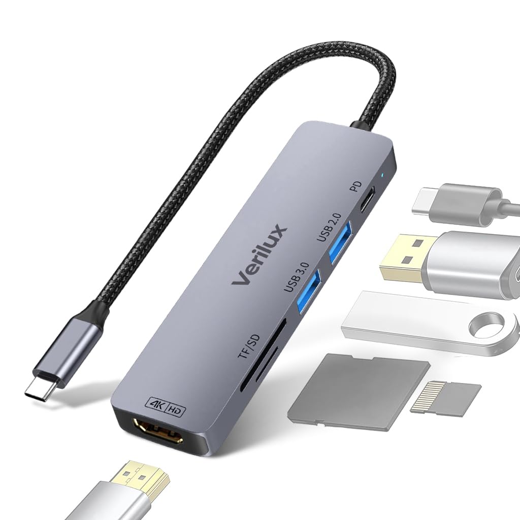 Verilux 6-in-1 USB C HUB with one USB C PD100W Fast Charging Port, Verilux 6-in-1 USB C HUB with one USB C PD100W Fast Charging Port,
